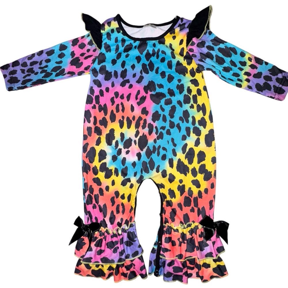 Blue and Pink Jumpsuit with Vibrant Leopard Print